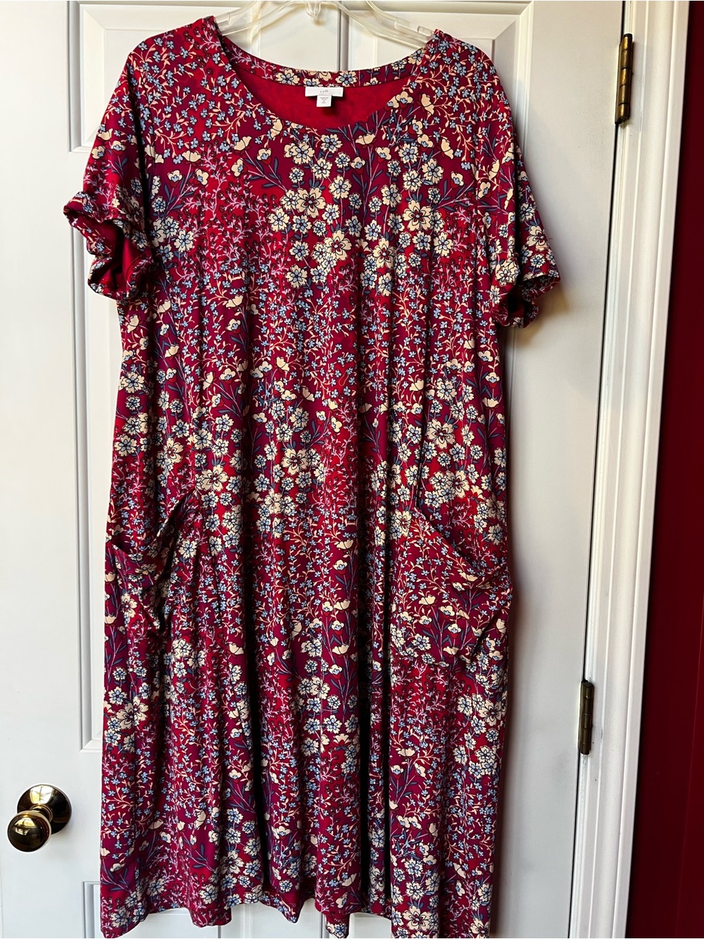 J. Jill Red Floral Short-Sleeve Midi Dress